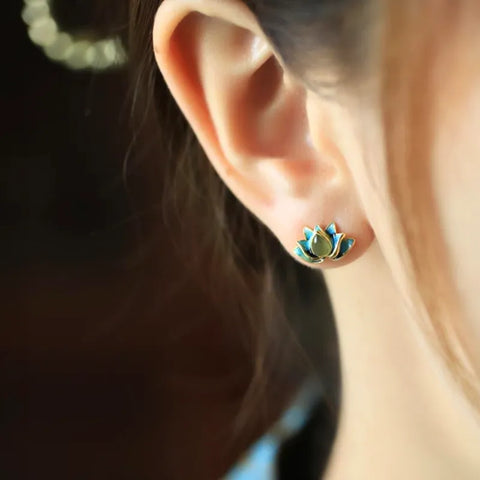 Boucles d'oreilles en jade Hetian Lotus - Symbole d'élégance et de pureté