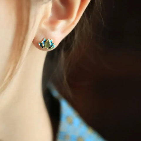 Boucles d'oreilles en jade Hetian Lotus - Symbole d'élégance et de pureté