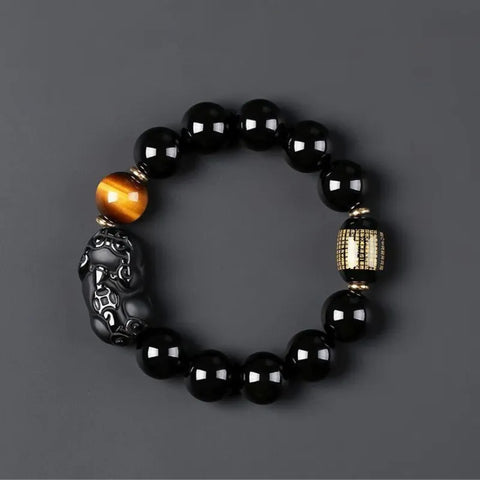 Bracelet Pixiu en obsidienne noire naturelle – Pour la protection et la richesse