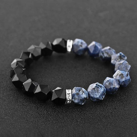 Bracelet de protection en pierre naturelle à motifs bleus et agate noire