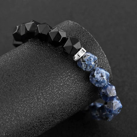 Bracelet de protection en pierre naturelle à motifs bleus et agate noire