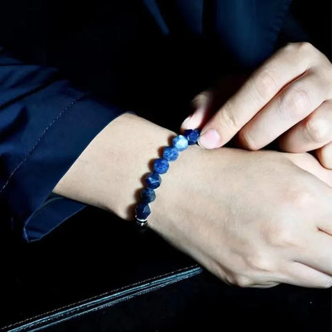 Bracelet de protection en pierre naturelle à motifs bleus et agate noire
