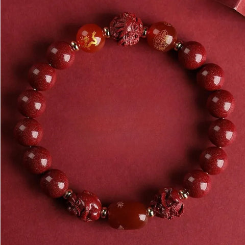 Natürliches Zinnober-Sanhe-Liuhe-Glücksperlenarmband