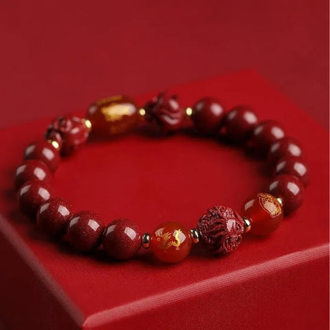Natürliches Zinnober-Sanhe-Liuhe-Glücksperlenarmband