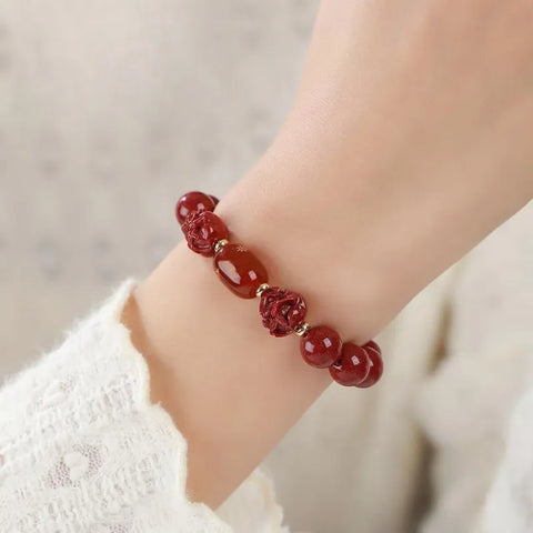 Natürliches Zinnober-Sanhe-Liuhe-Glücksperlenarmband