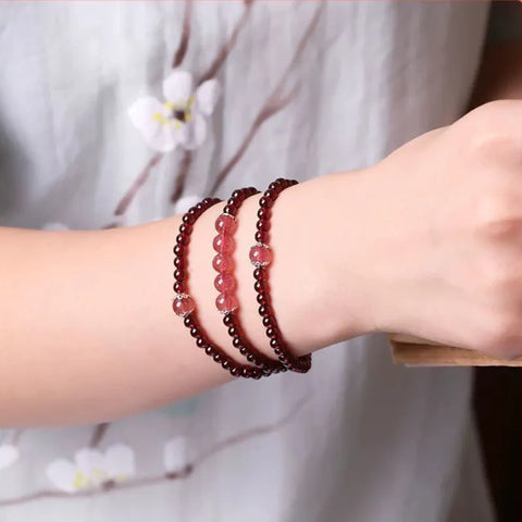 Bracelet en grenat naturel - Aspiration à l'amour et au bonheur