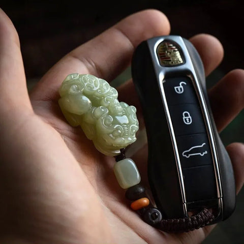 Porte-clés Pixiu en néphrite - Versions mâle (Yang) et femelle (Yin)