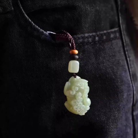 Porte-clés Pixiu en néphrite - Versions mâle (Yang) et femelle (Yin)