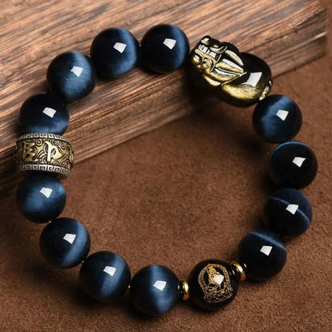 Pixiu Tigerauge Trinity Armband Die Energiekette für Glück, Erfüllung und ein buntes Leben