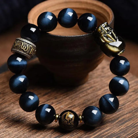 Pixiu Tigerauge Trinity Armband Die Energiekette für Glück, Erfüllung und ein buntes Leben