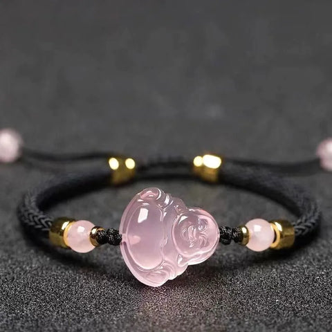 Bracelet Bouddha Maitreya en quartz rose - Pour le bonheur et l'ouverture d'esprit