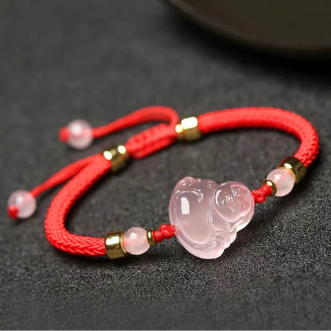 Bracelet Bouddha Maitreya en quartz rose - Pour le bonheur et l'ouverture d'esprit
