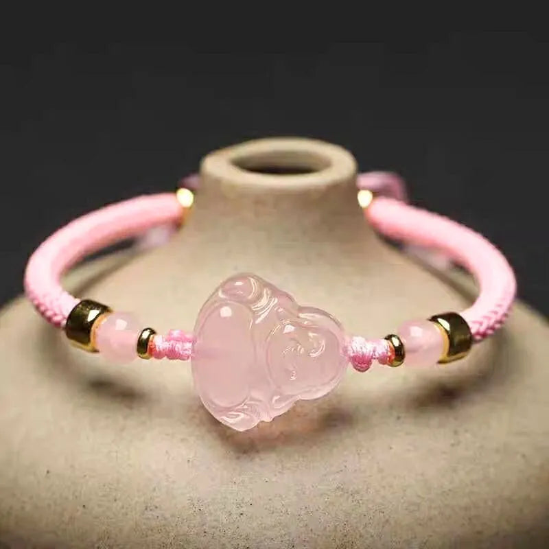 Rosenquarz Maitreya Buddha Armband - Für Glück und Aufgeschlossenheit