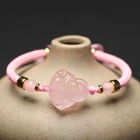 Bracelet Bouddha Maitreya en quartz rose - Pour le bonheur et l'ouverture d'esprit