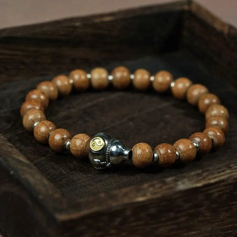 Bracelet de protection et de paix en perles de calebasse en bois à six canaux