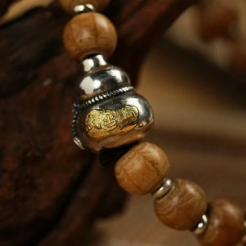 Bracelet de protection et de paix en perles de calebasse en bois à six canaux