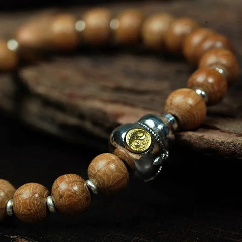 Bracelet de protection et de paix en perles de calebasse en bois à six canaux