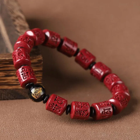 Sechs-Wort-Mantra Zinnober Geburts-Buddha-Armband