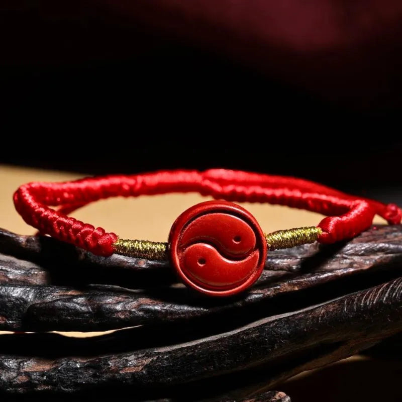 Bracelet taoïste Bagua Yin-Yang en corde rouge vermillon