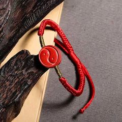 Bracelet taoïste Bagua Yin-Yang en corde rouge vermillon