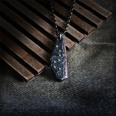 Collier taoïste Beidou Seven Stars en argent sterling doré, incrusté de vermillon, fabriqué à la main