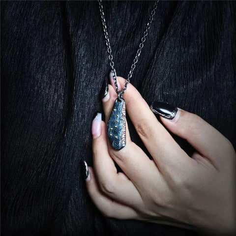 Collier taoïste Beidou Seven Stars en argent sterling doré, incrusté de vermillon, fabriqué à la main