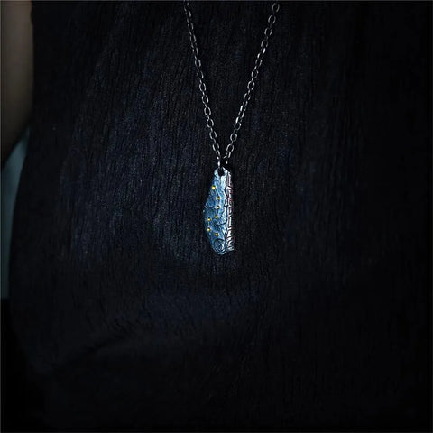 Collier taoïste Beidou Seven Stars en argent sterling doré, incrusté de vermillon, fabriqué à la main