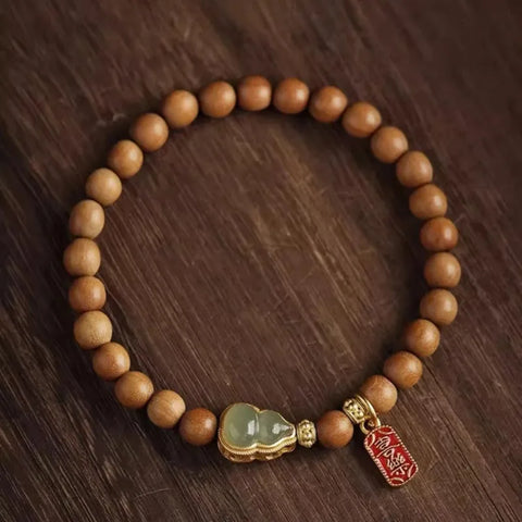 Bracelet Feng Shui taoïste en bois de santal et jade – Pour l'harmonie et la protection