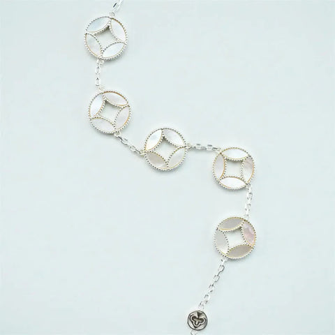 Bracelet taoïste en perles de nacre et pièces des cinq empereurs - Polyvalent, pur et parfait pour les couples