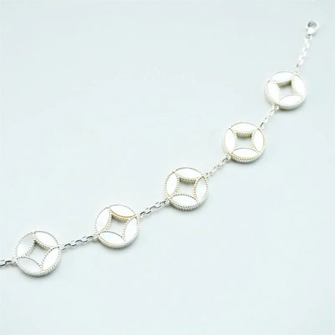 Bracelet taoïste en perles de nacre et pièces des cinq empereurs - Polyvalent, pur et parfait pour les couples
