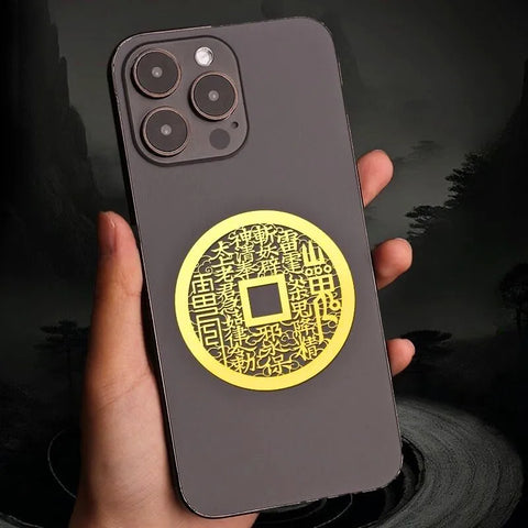 Autocollant pour téléphone avec pièce fantôme de la montagne taoïste - Motifs creux et pleins