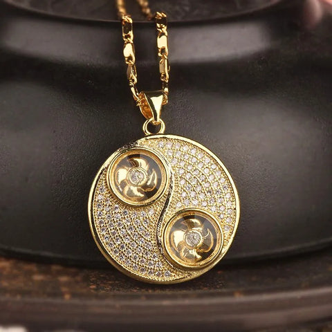 Collier Tai Chi Bagua taoïste avec incrustation de diamants - Attirer la richesse et la bonne fortune