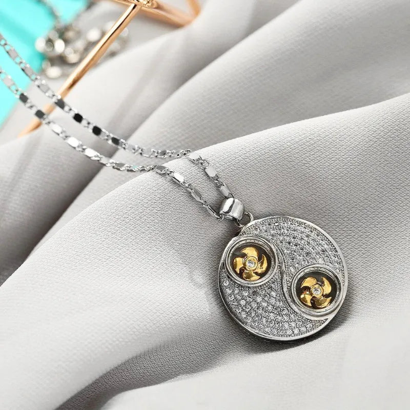 Taoist Tai Chi Bagua Necklace with Diamond Inlay - Wealth Attracting & Good Fortune