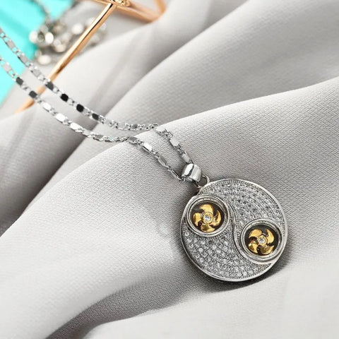 Collier Tai Chi Bagua taoïste avec incrustation de diamants - Attirer la richesse et la bonne fortune