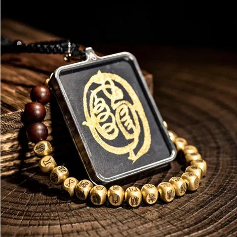 Bracelet taoïste talisman lumière dorée mantra