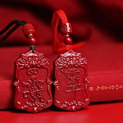 Taoistischer Zinnoberroter Ziwei und Leizu Talisman-Anhänger