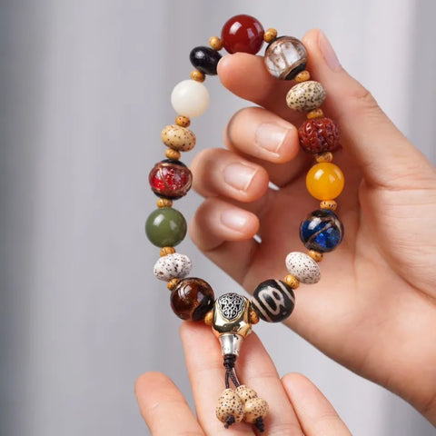 Bracelet tibétain en perles Bodhi, étoile et lune – Pour dissiper les soucis et guérir