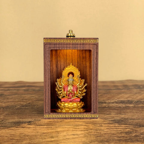 Handcrafted Walnut Zodiac Guardian Buddha Shrine Altar