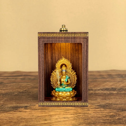 Handcrafted Walnut Zodiac Guardian Buddha Shrine Altar