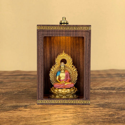 Handcrafted Walnut Zodiac Guardian Buddha Shrine Altar