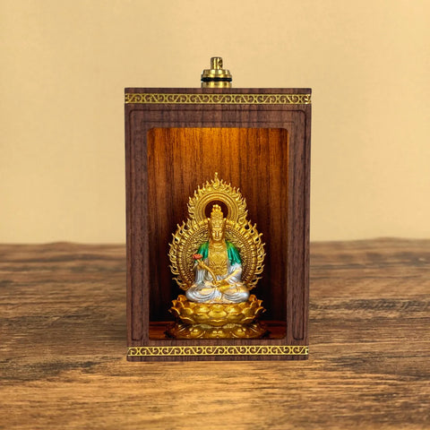 Handcrafted Walnut Zodiac Guardian Buddha Shrine Altar