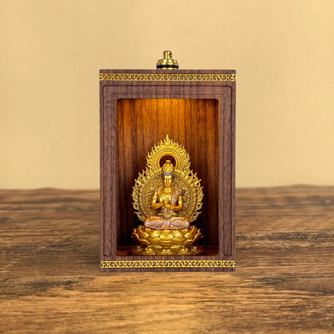 Handcrafted Walnut Zodiac Guardian Buddha Shrine Altar